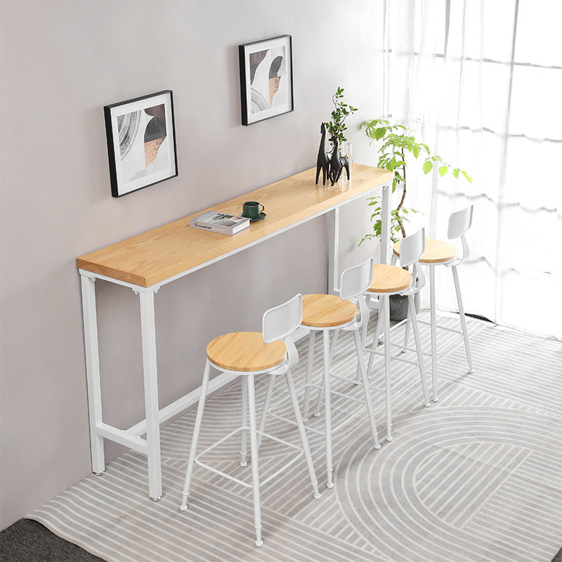 Industrial Rectangle Solid Wood Bar Table Set 1/5/9 Pieces Counter Table with High Stools 5 Pieces: Table, 4 White Chairs Clearhalo 'Bar Furniture' 'furn' 'furn_home_bar_bar_sets' 'Furniture' 'Home Bars & Bar Sets' 'home_bar_bar_sets' 'Kitchen & Dining Furniture' 5333162