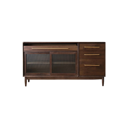 Glam Solid Wood Sideboard Glass Doors Dining Server for Kitchen 59"L x 16"W x 33"H Walnut Clearhalo 'buffet_sideboard' 'Buffets & Sideboards' 'furn' 'furn_buffet_sideboard' 'Furniture' 'Kitchen & Dining Furniture' 5335465