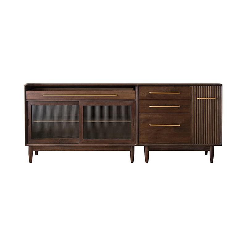 Glam Solid Wood Sideboard Glass Doors Dining Server for Kitchen 83"L x 16"W x 33"H Walnut Clearhalo 'buffet_sideboard' 'Buffets & Sideboards' 'furn' 'furn_buffet_sideboard' 'Furniture' 'Kitchen & Dining Furniture' 5335468