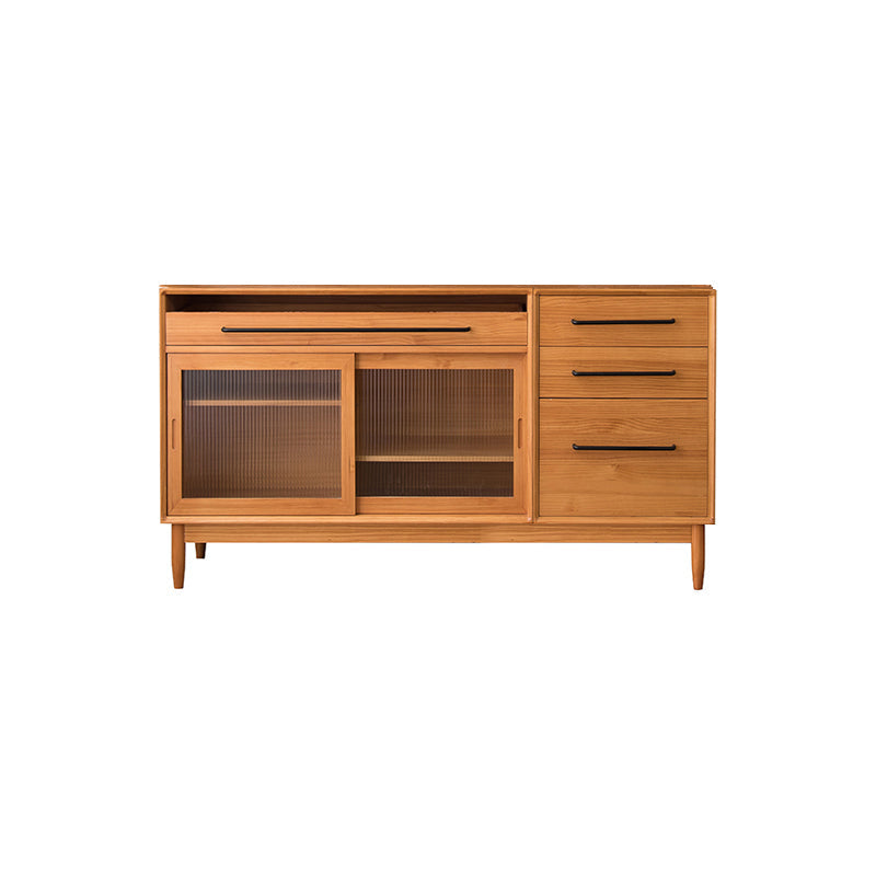Glam Solid Wood Sideboard Glass Doors Dining Server for Kitchen 59"L x 16"W x 33"H Cherry Wood Clearhalo 'buffet_sideboard' 'Buffets & Sideboards' 'furn' 'furn_buffet_sideboard' 'Furniture' 'Kitchen & Dining Furniture' 5335474