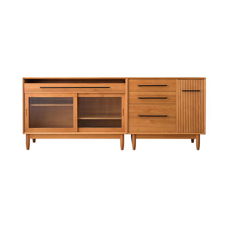 Glam Solid Wood Sideboard Glass Doors Dining Server for Kitchen 83"L x 16"W x 33"H Cherry Wood Clearhalo 'buffet_sideboard' 'Buffets & Sideboards' 'furn' 'furn_buffet_sideboard' 'Furniture' 'Kitchen & Dining Furniture' 5335478