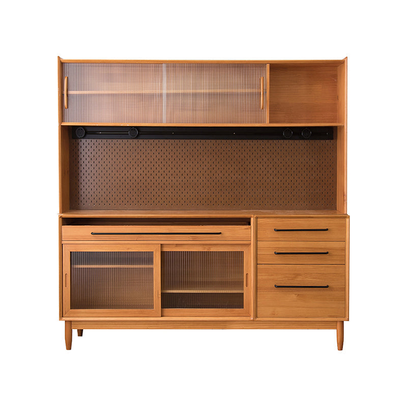 Glam Solid Wood Sideboard Glass Doors Dining Server for Kitchen 71"L x 16"W x 72"H Cherry Wood Clearhalo 'buffet_sideboard' 'Buffets & Sideboards' 'furn' 'furn_buffet_sideboard' 'Furniture' 'Kitchen & Dining Furniture' 5335482