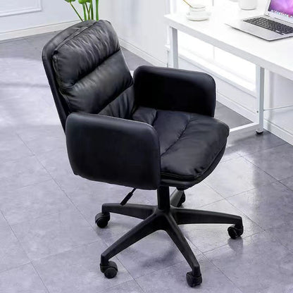 Moderne bureaustoel Zwart Nylon Frame Swivel Computer Desk stoel met gewatteerde armen