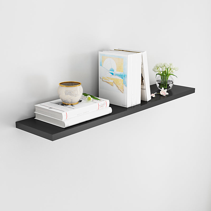 Contemporary Wood Bookshelf Closed Back Wall Mounted Bookcase for Office 35.4"L x 7.9"W x 0.8"H Black Clearhalo 'Bookcases' 'furn' 'furn_bookcases' 'Furniture' 'Office Furniture' 5336215