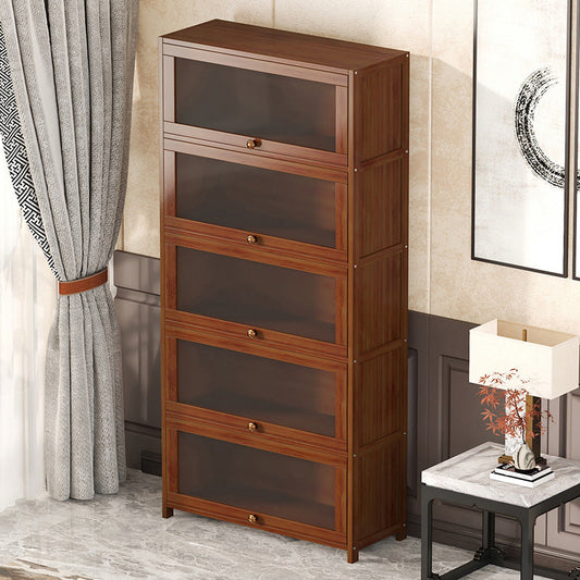 Contemporary Brown Bamboo Bookshelf Closed Back Bookcase with Door for Home Office