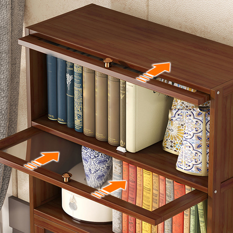 Estantería contemporánea de bambú marrón cerrada estantería con puerta para la oficina en casa