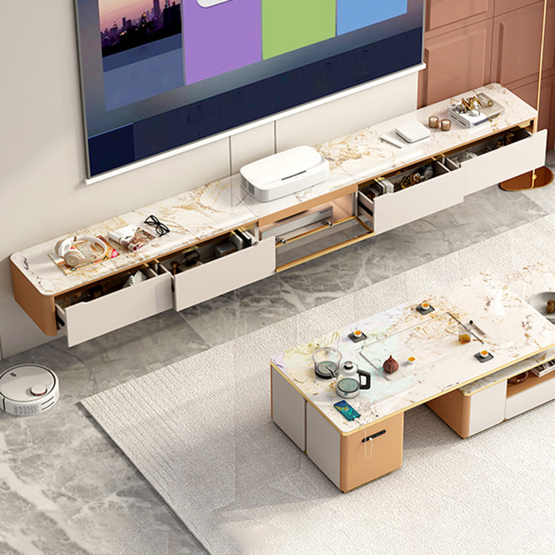 Glam Style Stone TV Stand Enclosed Storage Cable Management TV Console Clearhalo 'furn' 'furn_tv_stands_entertainment_centers' 'Furniture' 'Living Room Furniture' 'TV Stands & Entertainment Centers' 'TV Stands & Media Storage Furniture' 'tv_stands_entertainment_centers' 5336794