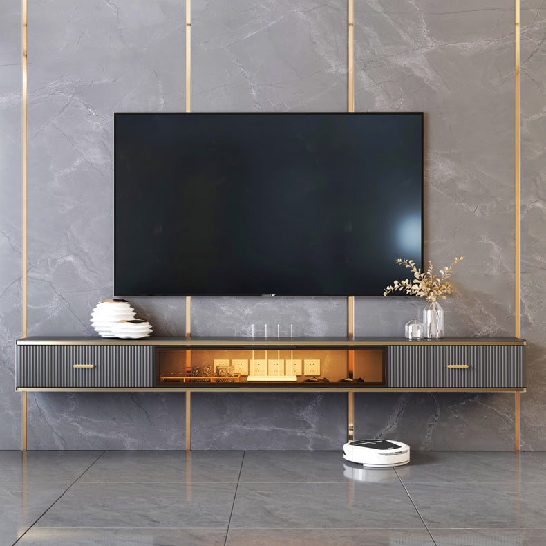 2 Drawers Glam Style TV Stand Stone Wall-mounted TV Cabinet with Door Clearhalo 'furn' 'furn_tv_stands_entertainment_centers' 'Furniture' 'Living Room Furniture' 'TV Stands & Entertainment Centers' 'TV Stands & Media Storage Furniture' 'tv_stands_entertainment_centers' 5336838