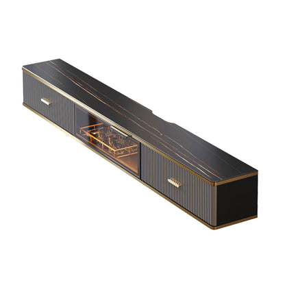 2 Drawers Glam Style TV Stand Stone Wall-mounted TV Cabinet with Door 63"L x 10"W x 9"H Gray Black Clearhalo 'furn' 'furn_tv_stands_entertainment_centers' 'Furniture' 'Living Room Furniture' 'TV Stands & Entertainment Centers' 'TV Stands & Media Storage Furniture' 'tv_stands_entertainment_centers' 5336840