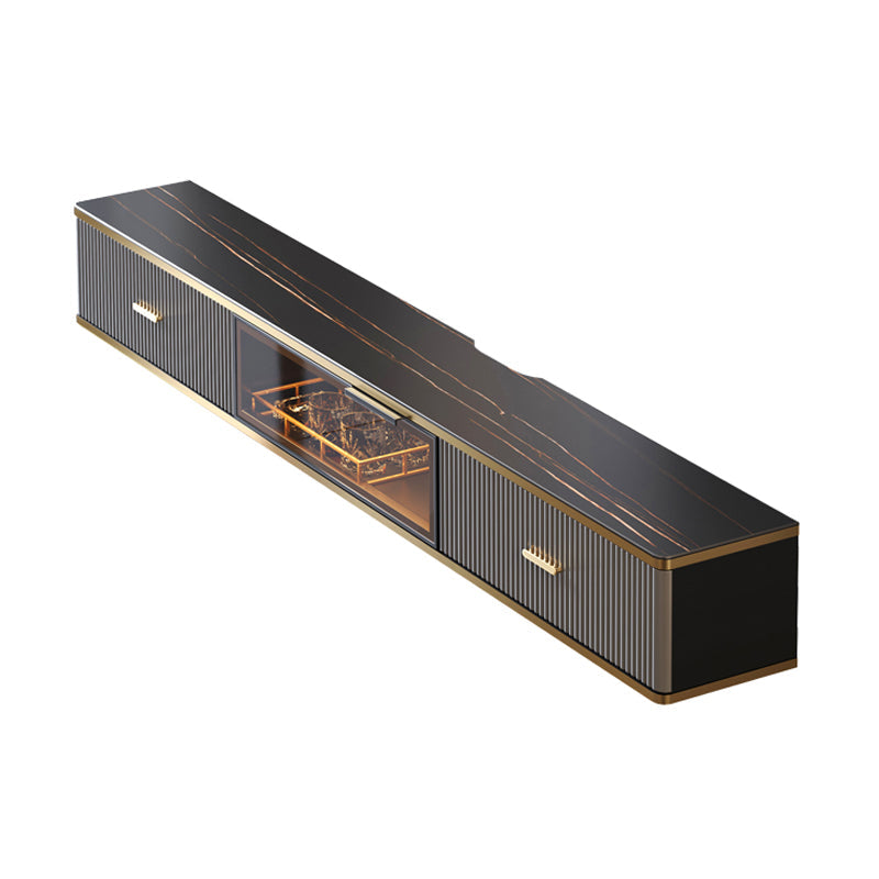 2 Drawers Glam Style TV Stand Stone Wall-mounted TV Cabinet with Door 70.5"L x 10"W x 9"H Gray Black Clearhalo 'furn' 'furn_tv_stands_entertainment_centers' 'Furniture' 'Living Room Furniture' 'TV Stands & Entertainment Centers' 'TV Stands & Media Storage Furniture' 'tv_stands_entertainment_centers' 5336842