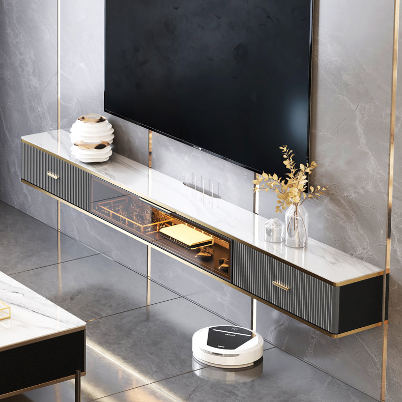 2 Drawers Glam Style TV Stand Stone Wall-mounted TV Cabinet with Door Clearhalo 'furn' 'furn_tv_stands_entertainment_centers' 'Furniture' 'Living Room Furniture' 'TV Stands & Entertainment Centers' 'TV Stands & Media Storage Furniture' 'tv_stands_entertainment_centers' 5336843