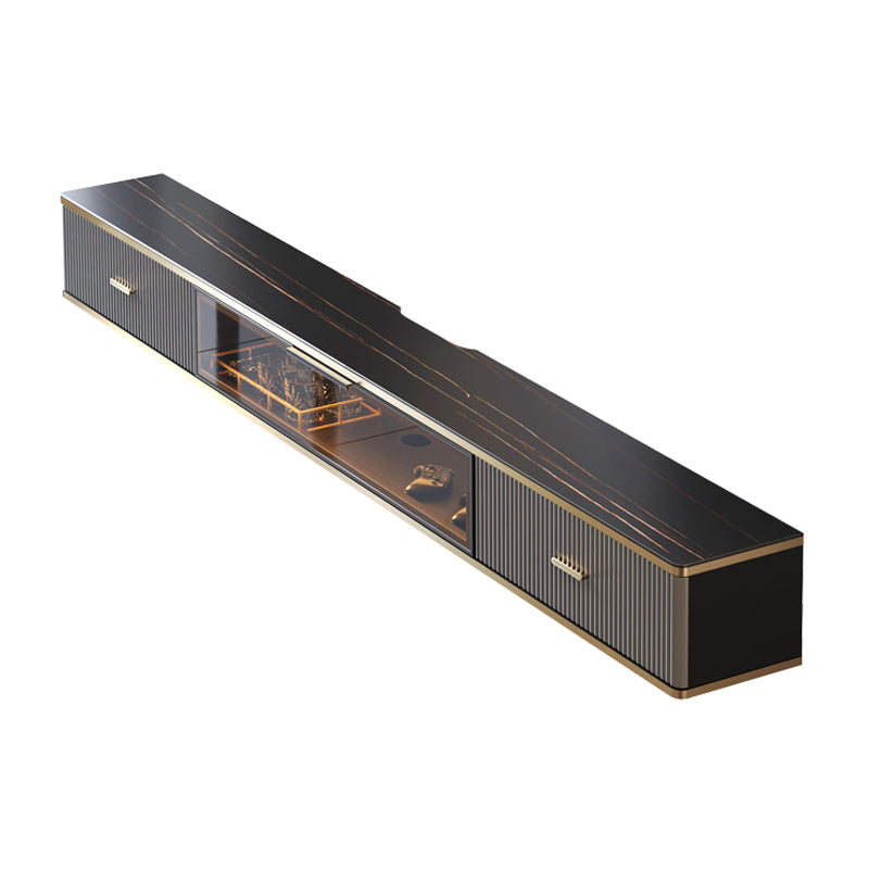 2 Drawers Glam Style TV Stand Stone Wall-mounted TV Cabinet with Door 79"L x 10"W x 9"H Gray Black Clearhalo 'furn' 'furn_tv_stands_entertainment_centers' 'Furniture' 'Living Room Furniture' 'TV Stands & Entertainment Centers' 'TV Stands & Media Storage Furniture' 'tv_stands_entertainment_centers' 5336844