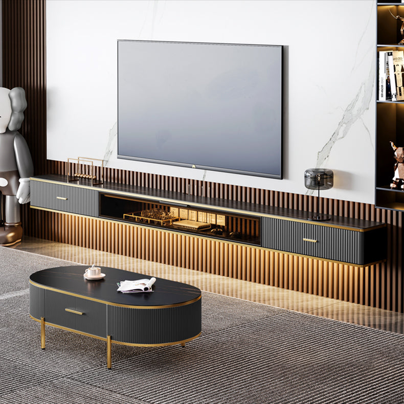 2 Drawers Glam Style TV Stand Stone Wall-mounted TV Cabinet with Door Clearhalo 'furn' 'furn_tv_stands_entertainment_centers' 'Furniture' 'Living Room Furniture' 'TV Stands & Entertainment Centers' 'TV Stands & Media Storage Furniture' 'tv_stands_entertainment_centers' 5336845