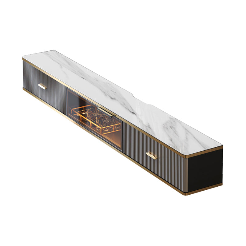 2 Drawers Glam Style TV Stand Stone Wall-mounted TV Cabinet with Door 63"L x 10"W x 9"H Gray-White Clearhalo 'furn' 'furn_tv_stands_entertainment_centers' 'Furniture' 'Living Room Furniture' 'TV Stands & Entertainment Centers' 'TV Stands & Media Storage Furniture' 'tv_stands_entertainment_centers' 5336846