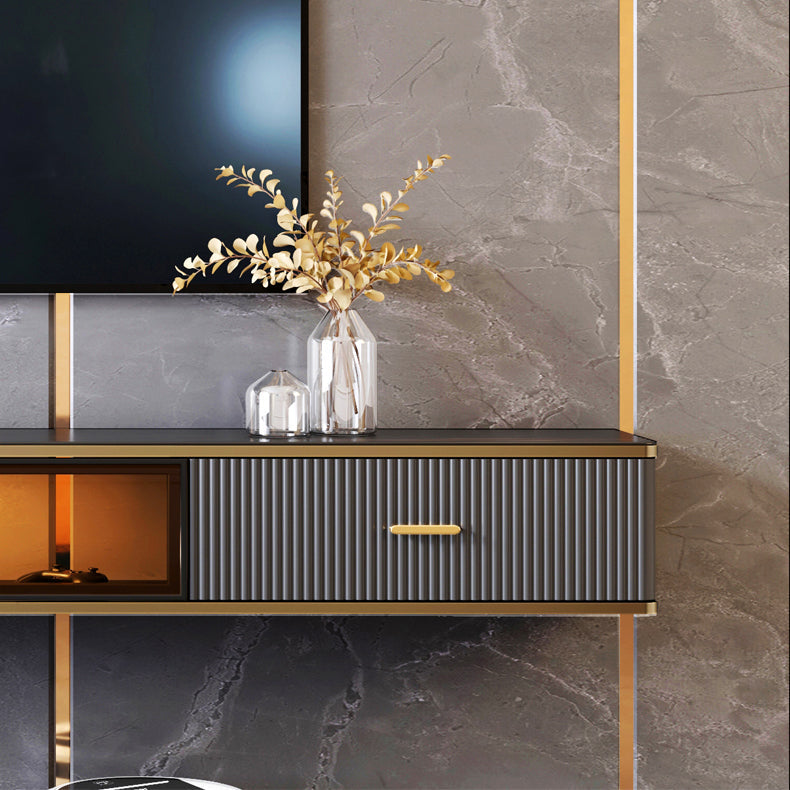 2 Drawers Glam Style TV Stand Stone Wall-mounted TV Cabinet with Door Clearhalo 'furn' 'furn_tv_stands_entertainment_centers' 'Furniture' 'Living Room Furniture' 'TV Stands & Entertainment Centers' 'TV Stands & Media Storage Furniture' 'tv_stands_entertainment_centers' 5336850