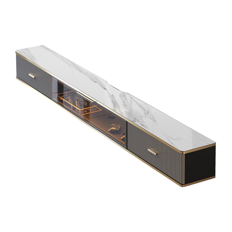 2 Drawers Glam Style TV Stand Stone Wall-mounted TV Cabinet with Door 79"L x 10"W x 9"H Gray-White Clearhalo 'furn' 'furn_tv_stands_entertainment_centers' 'Furniture' 'Living Room Furniture' 'TV Stands & Entertainment Centers' 'TV Stands & Media Storage Furniture' 'tv_stands_entertainment_centers' 5336851