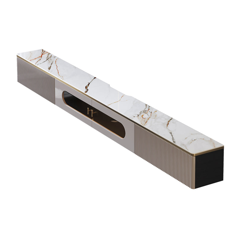 2 Drawers Glam Style TV Stand Stone Wall-mounted TV Cabinet with Door Gray-Gold Clearhalo 'furn' 'furn_tv_stands_entertainment_centers' 'Furniture' 'Living Room Furniture' 'TV Stands & Entertainment Centers' 'TV Stands & Media Storage Furniture' 'tv_stands_entertainment_centers' 5336852