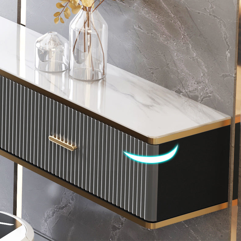 2 Drawers Glam Style TV Stand Stone Wall-mounted TV Cabinet with Door Clearhalo 'furn' 'furn_tv_stands_entertainment_centers' 'Furniture' 'Living Room Furniture' 'TV Stands & Entertainment Centers' 'TV Stands & Media Storage Furniture' 'tv_stands_entertainment_centers' 5336853
