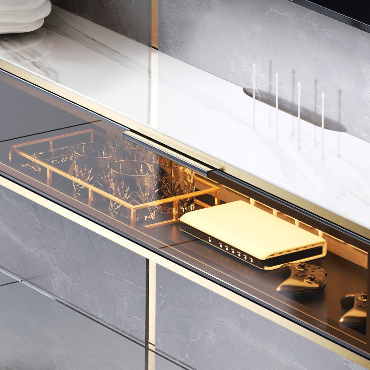 2 Drawers Glam Style TV Stand Stone Wall-mounted TV Cabinet with Door Clearhalo 'furn' 'furn_tv_stands_entertainment_centers' 'Furniture' 'Living Room Furniture' 'TV Stands & Entertainment Centers' 'TV Stands & Media Storage Furniture' 'tv_stands_entertainment_centers' 5336854