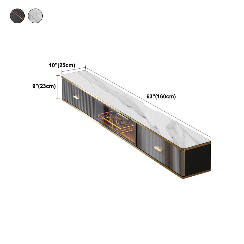 2 Drawers Glam Style TV Stand Stone Wall-mounted TV Cabinet with Door Clearhalo 'furn' 'furn_tv_stands_entertainment_centers' 'Furniture' 'Living Room Furniture' 'TV Stands & Entertainment Centers' 'TV Stands & Media Storage Furniture' 'tv_stands_entertainment_centers' 5336855