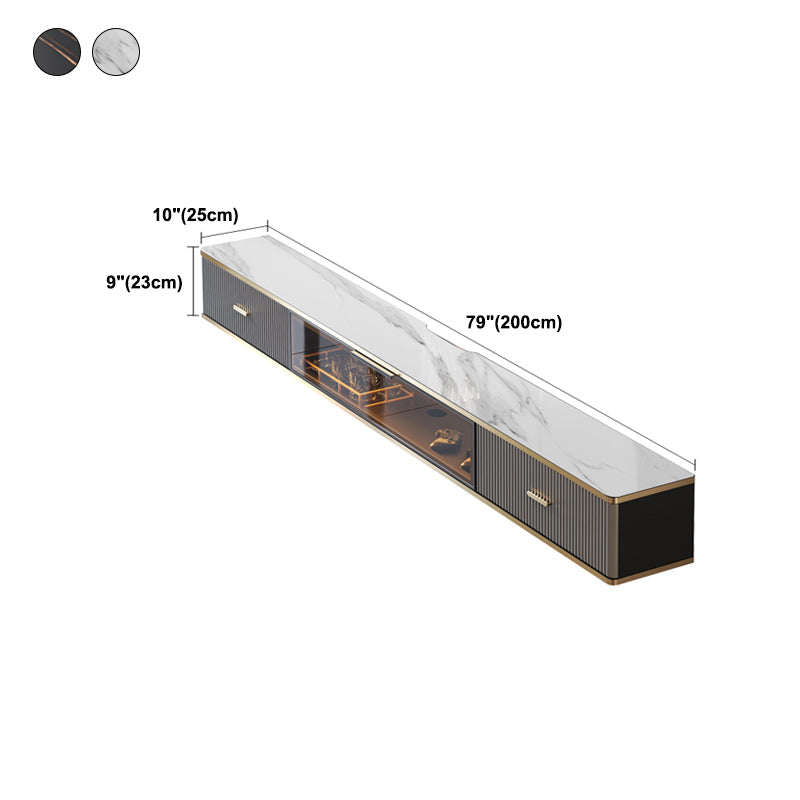 2 Drawers Glam Style TV Stand Stone Wall-mounted TV Cabinet with Door Clearhalo 'furn' 'furn_tv_stands_entertainment_centers' 'Furniture' 'Living Room Furniture' 'TV Stands & Entertainment Centers' 'TV Stands & Media Storage Furniture' 'tv_stands_entertainment_centers' 5336857
