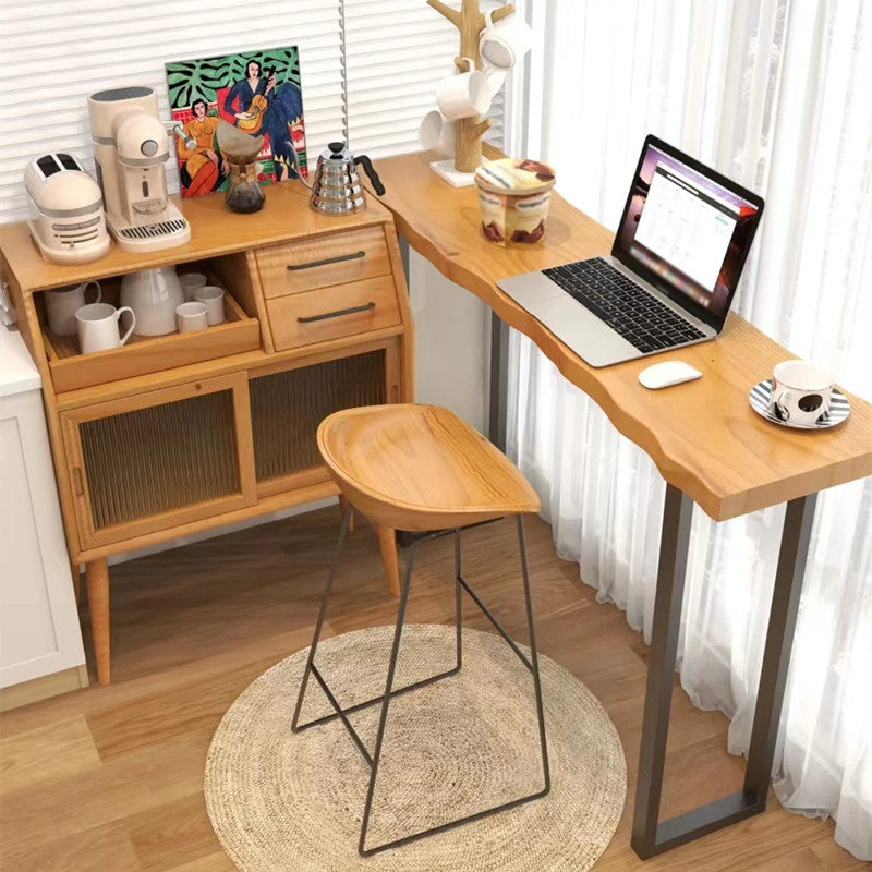 Rectangle Bar Dining Table Contemporary Wood Bar Table with Black Sled Base 55.1"L x 15.7"W x 41.3"H Without Chairs Clearhalo 'Bar Furniture' 'Bar Tables' 'bar_tables' 'furn' 'furn_bar_tables' 'Furniture' 'Kitchen & Dining Furniture' 5337872