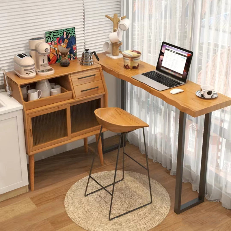 Rectangle Bar Dining Table Contemporary Wood Bar Table with Black Sled Base 39.4"L x 15.7"W x 41.3"H Without Chairs Clearhalo 'Bar Furniture' 'Bar Tables' 'bar_tables' 'furn' 'furn_bar_tables' 'Furniture' 'Kitchen & Dining Furniture' 5337874
