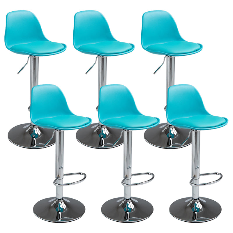 Contemporary Adjustable Height Bar Stool PU Leather Bar Stools for Kitchen Blue Silver 6 Piece Set Clearhalo 'Bar Furniture' 'Bar Stools' 'bar_stools' 'furn' 'furn_bar_stools' 'Furniture' 'Kitchen & Dining Furniture' 5338339