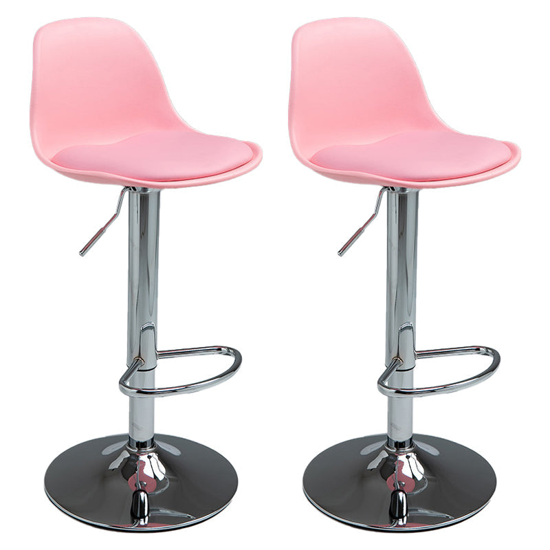 Contemporary Adjustable Height Bar Stool PU Leather Bar Stools for Kitchen Pink Silver 2 Piece Set Clearhalo 'Bar Furniture' 'Bar Stools' 'bar_stools' 'furn' 'furn_bar_stools' 'Furniture' 'Kitchen & Dining Furniture' 5338353
