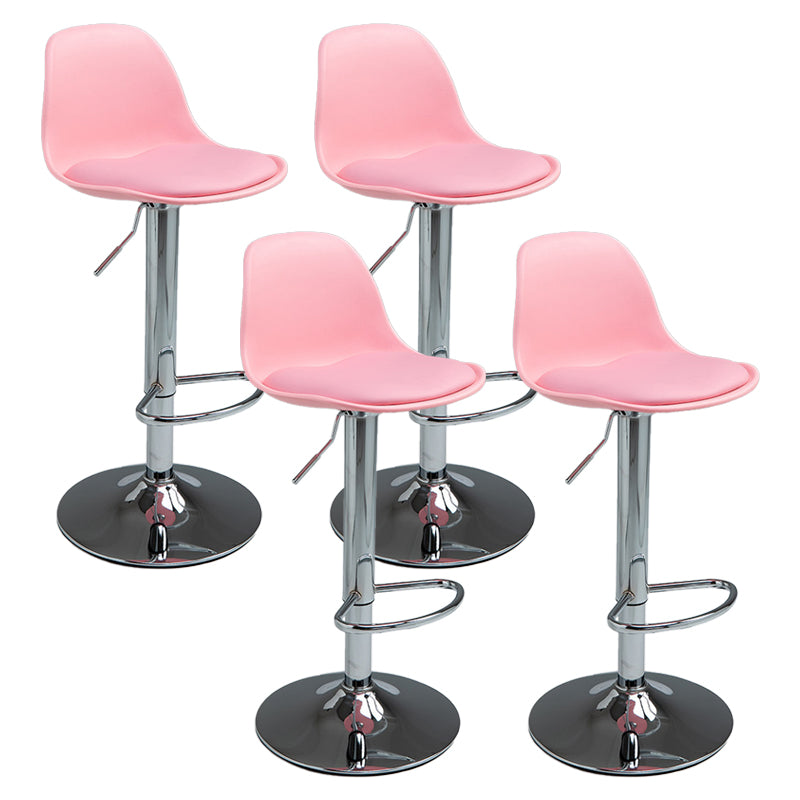 Contemporary Adjustable Height Bar Stool PU Leather Bar Stools for Kitchen Pink Silver 4 Piece Set Clearhalo 'Bar Furniture' 'Bar Stools' 'bar_stools' 'furn' 'furn_bar_stools' 'Furniture' 'Kitchen & Dining Furniture' 5338354