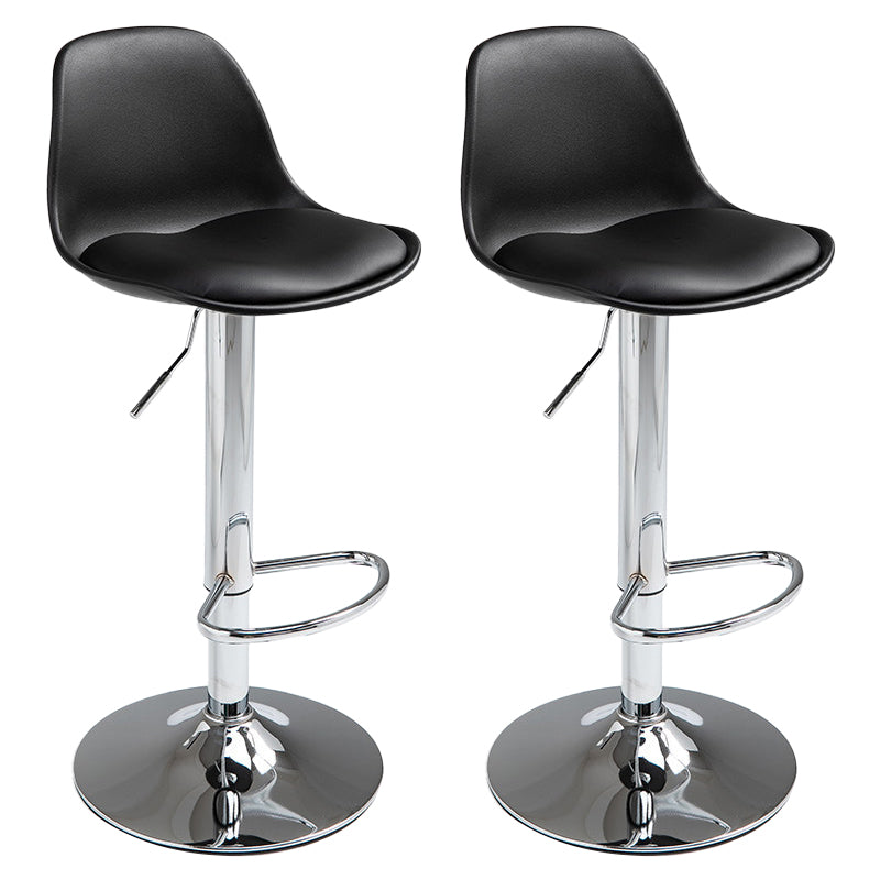 Contemporary Adjustable Height Bar Stool PU Leather Bar Stools for Kitchen Black Silver 2 Piece Set Clearhalo 'Bar Furniture' 'Bar Stools' 'bar_stools' 'furn' 'furn_bar_stools' 'Furniture' 'Kitchen & Dining Furniture' 5338369