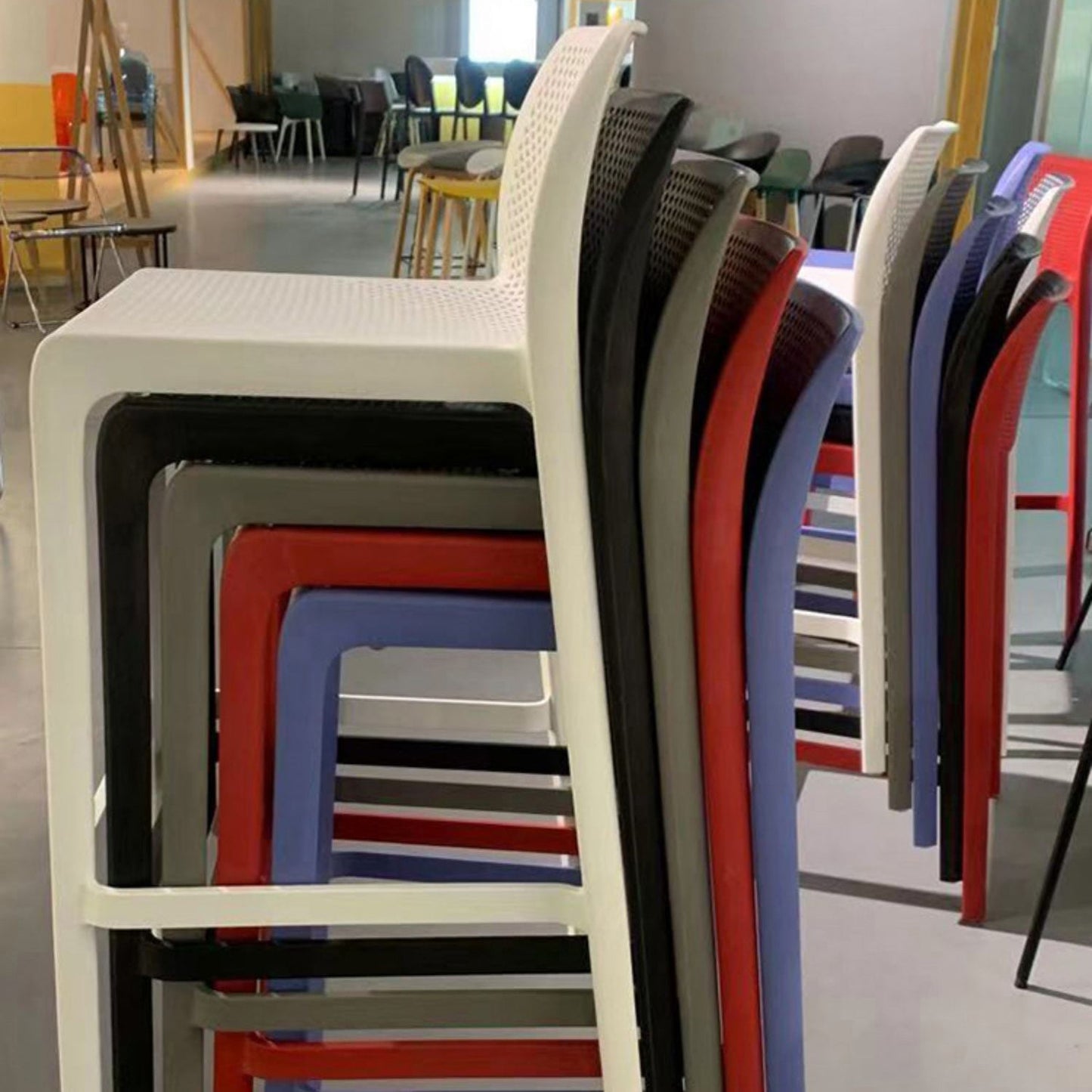 Nordic Simple Stackable Bar-stool Plastic Counter Bar Stool for Home Clearhalo 'Bar Furniture' 'Bar Stools' 'bar_stools' 'furn' 'furn_bar_stools' 'Furniture' 'Kitchen & Dining Furniture' 5338449