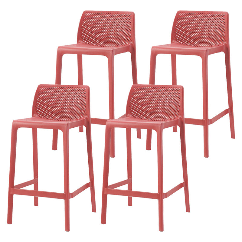 Nordic Simple Stackable Bar-stool Plastic Counter Bar Stool for Home Red 4 Piece Set Counter Stool(26"H) Clearhalo 'Bar Furniture' 'Bar Stools' 'bar_stools' 'furn' 'furn_bar_stools' 'Furniture' 'Kitchen & Dining Furniture' 5338464
