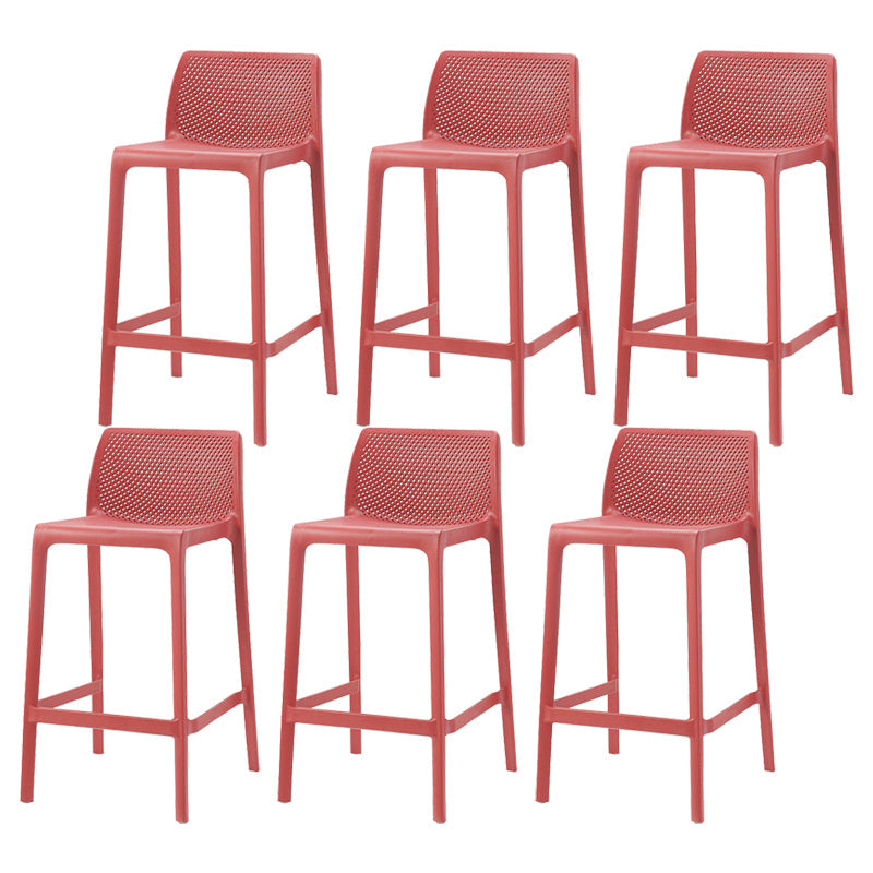 Nordic Simple Stackable Bar-stool Plastic Counter Bar Stool for Home Red 6 Piece Set Counter Stool(26"H) Clearhalo 'Bar Furniture' 'Bar Stools' 'bar_stools' 'furn' 'furn_bar_stools' 'Furniture' 'Kitchen & Dining Furniture' 5338465