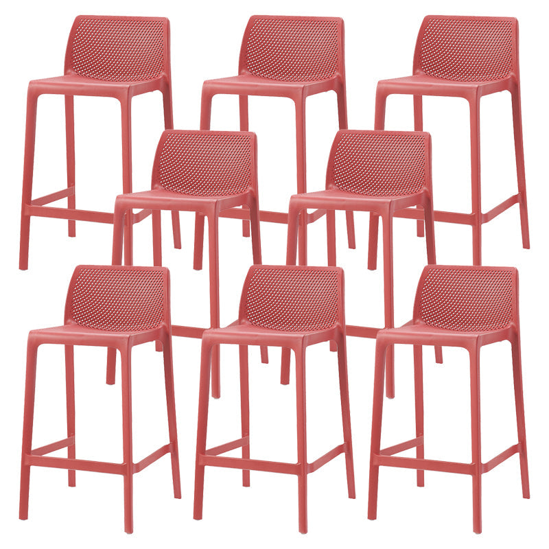 Nordic Simple Stackable Bar-stool Plastic Counter Bar Stool for Home Red 8 Piece Set Counter Stool(26"H) Clearhalo 'Bar Furniture' 'Bar Stools' 'bar_stools' 'furn' 'furn_bar_stools' 'Furniture' 'Kitchen & Dining Furniture' 5338466