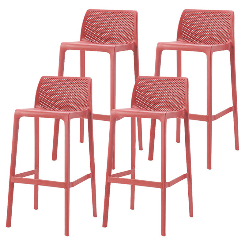 Nordic Simple Stackable Bar-stool Plastic Counter Bar Stool for Home Red 4 Piece Set Bar Stool(30"H) Clearhalo 'Bar Furniture' 'Bar Stools' 'bar_stools' 'furn' 'furn_bar_stools' 'Furniture' 'Kitchen & Dining Furniture' 5338469