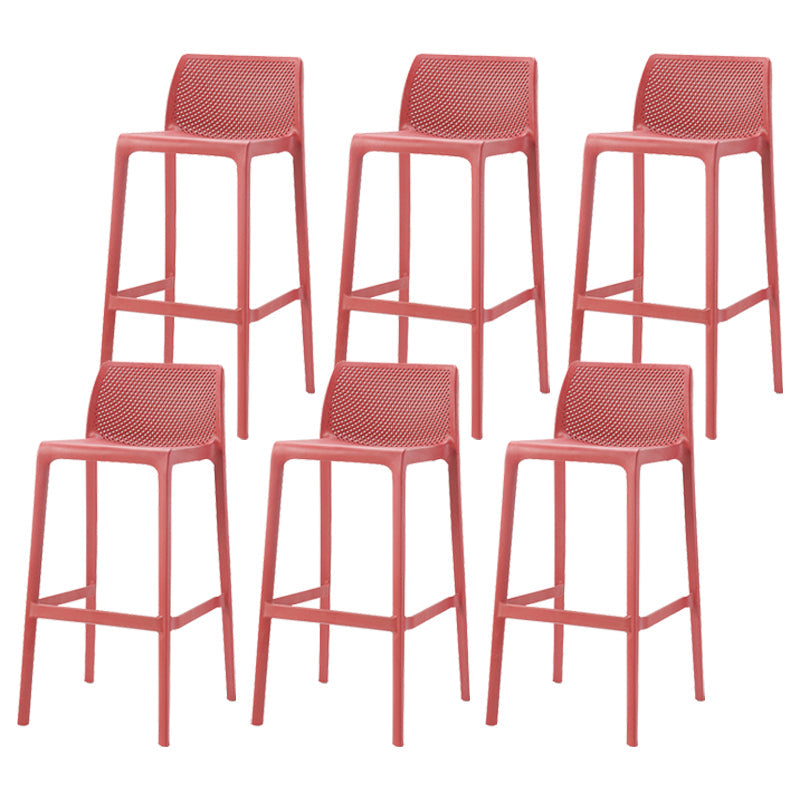 Nordic Simple Stackable Bar-stool Plastic Counter Bar Stool for Home Red 6 Piece Set Bar Stool(30"H) Clearhalo 'Bar Furniture' 'Bar Stools' 'bar_stools' 'furn' 'furn_bar_stools' 'Furniture' 'Kitchen & Dining Furniture' 5338470