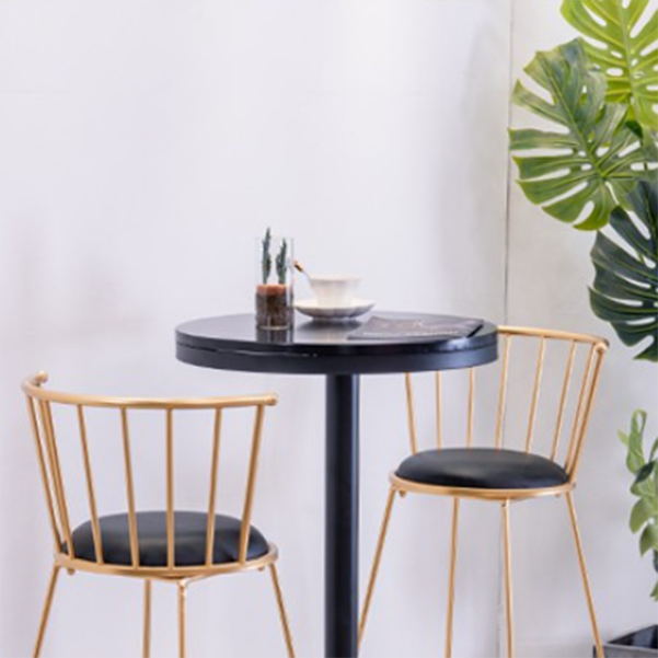 1/3/4 Piezas Mesa de barra de hierro glamorial Juego de bistro redondo con tapa de mármol de imitación negra