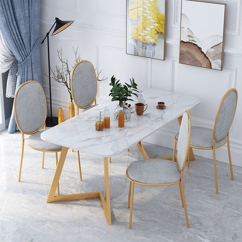 Nordic 1/5 Pieces Dining Set Rectangle Stone Dining Table for Dining Room Kitchen 5 Pieces: White-Grey Table, 4 Grey Chairs Clearhalo 'Dining Room Sets' 'Dining Tables & Seating' 'dining_room_set' 'furn' 'furn_dining_room_set' 'Furniture' 'Kitchen & Dining Furniture' 5338848