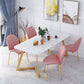 Nordic 1/5 Pieces Dining Set Rectangle Stone Dining Table for Dining Room Kitchen 5 Pieces: White Table, 4 Light Pink Chairs Clearhalo 'Dining Room Sets' 'Dining Tables & Seating' 'dining_room_set' 'furn' 'furn_dining_room_set' 'Furniture' 'Kitchen & Dining Furniture' 5338850