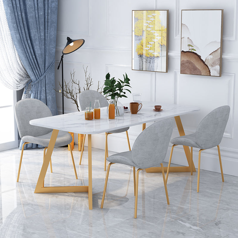 Nordic 1/5 Pieces Dining Set Rectangle Stone Dining Table for Dining Room Kitchen 5 Pieces: White-Grey Table, 4 Light Grey Chairs Clearhalo 'Dining Room Sets' 'Dining Tables & Seating' 'dining_room_set' 'furn' 'furn_dining_room_set' 'Furniture' 'Kitchen & Dining Furniture' 5338853
