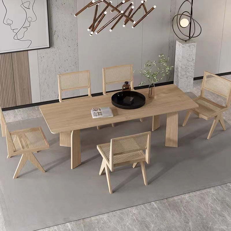 Modern Rectangle Dinette Set 1/2/4/5/6/7 Pieces Indoor Solid Wood Dining Table Set 6 Pieces: Table, 5 Chairs Clearhalo 'Dining Room Sets' 'Dining Tables & Seating' 'dining_room_set' 'furn' 'furn_dining_room_set' 'Furniture' 'Kitchen & Dining Furniture' 5338980
