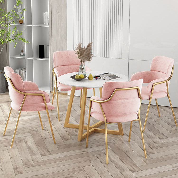 Glam Round Dinette Set 1/4/5 Pieces Marble Dining Table Sets 5 Pieces: Table, 4 Pink Chairs Clearhalo 'Dining Room Sets' 'Dining Tables & Seating' 'dining_room_set' 'furn' 'furn_dining_room_set' 'Furniture' 'Kitchen & Dining Furniture' 5339034