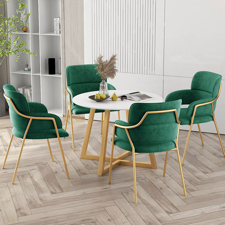 Glam Round Dinette Set 1/4/5 Pieces Marble Dining Table Sets 5 Pieces: Table, 4 Green Chairs Clearhalo 'Dining Room Sets' 'Dining Tables & Seating' 'dining_room_set' 'furn' 'furn_dining_room_set' 'Furniture' 'Kitchen & Dining Furniture' 5339037