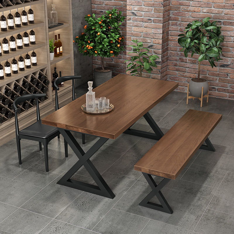 Industrial 1/3/4/5 Pieces Dining Set Rectangle Pine Wood Dining Table for Dining Room 4 Pieces: Table, 2 Chairs, 1 Bench Clearhalo 'Dining Room Sets' 'Dining Tables & Seating' 'dining_room_set' 'furn' 'furn_dining_room_set' 'Furniture' 'Kitchen & Dining Furniture' 5339077