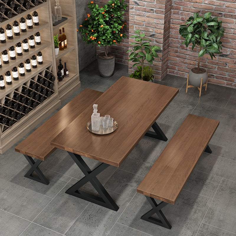 Industrial 1/3/4/5 Pieces Dining Set Rectangle Pine Wood Dining Table for Dining Room 3 Pieces: Table, 2 Benches Clearhalo 'Dining Room Sets' 'Dining Tables & Seating' 'dining_room_set' 'furn' 'furn_dining_room_set' 'Furniture' 'Kitchen & Dining Furniture' 5339078