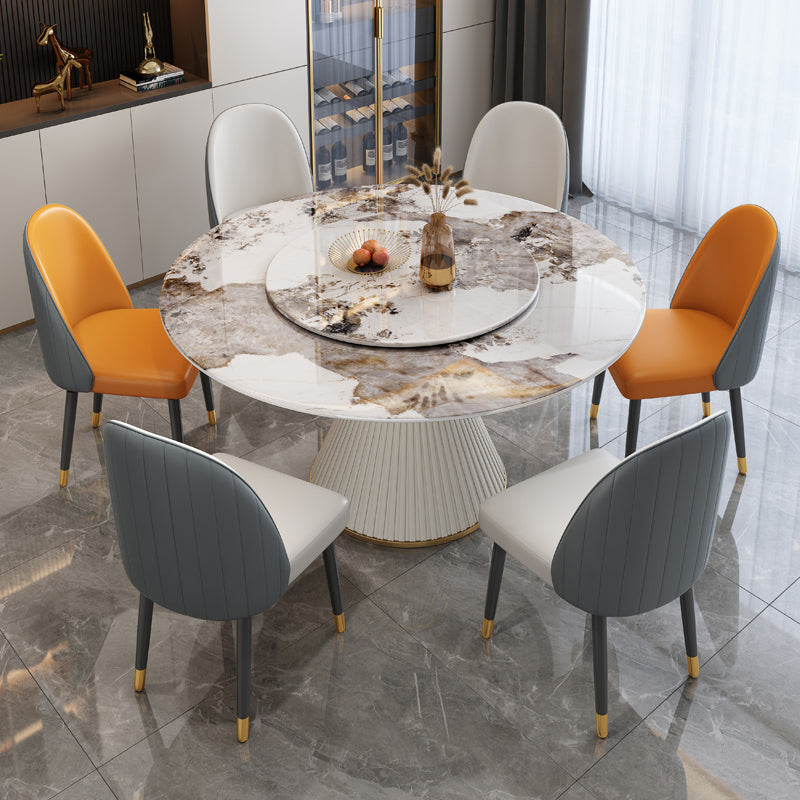 Stone Round Dining Table Contemporary Style Dining Site Table with Turntable Pandora Gold Without Chairs Clearhalo 'Dining Tables & Seating' 'Dining Tables' 'dining_table' 'furn' 'furn_dining_table' 'Furniture' 'Kitchen & Dining Furniture' 5339100