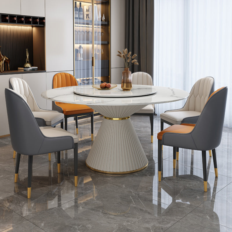Stone Round Dining Table Contemporary Style Dining Site Table with Turntable White 51.2"L x 51.2"W x 29.5"H Without Chairs Clearhalo 'Dining Tables & Seating' 'Dining Tables' 'dining_table' 'furn' 'furn_dining_table' 'Furniture' 'Kitchen & Dining Furniture' 5339101