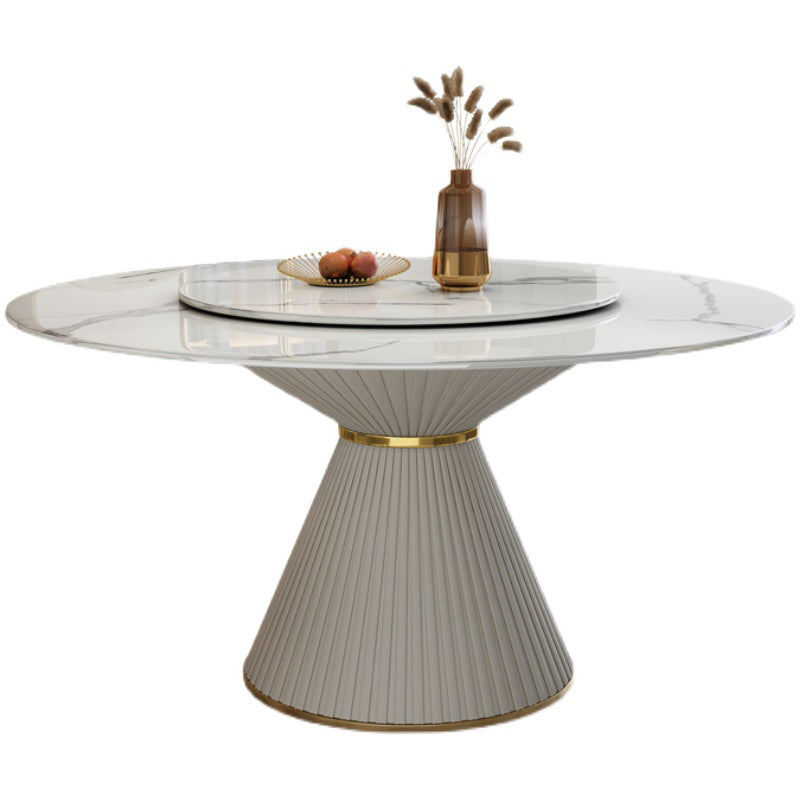 Stone Round Dining Table Contemporary Style Dining Site Table with Turntable Clearhalo 'Dining Tables & Seating' 'Dining Tables' 'dining_table' 'furn' 'furn_dining_table' 'Furniture' 'Kitchen & Dining Furniture' 5339102