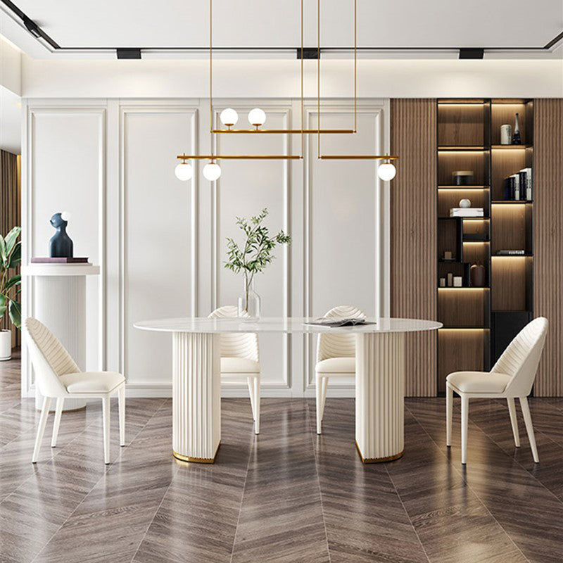 家のための伝統的な豪華なダイニングテーブル焼結石二重台車テーブル